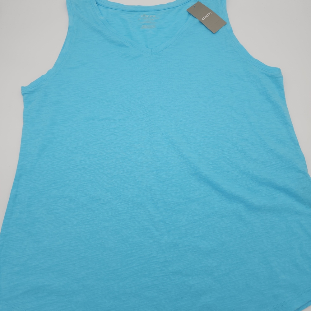 NWT Chico's 'Ultimate Tee' Tank Top 2 M-L Teal Packable Comfy Versatile